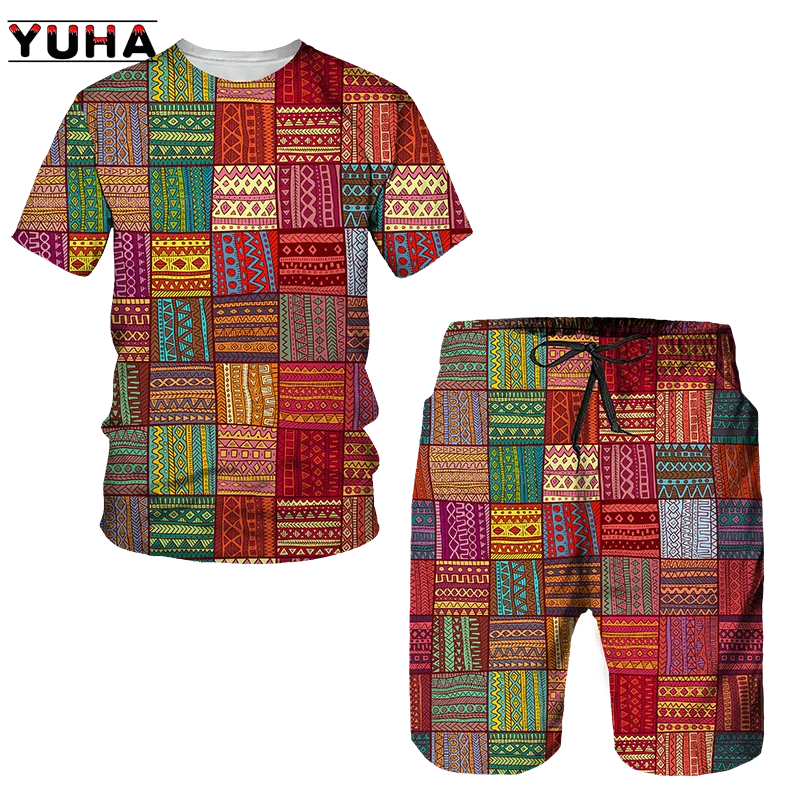 YUHA,Newest African Print Women's/Men's T-shirts Sets Africa Dashiki Men’s Tracksuit/Vintage Tops Sport And Leisure Summer Male