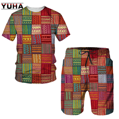 YUHA,Newest African Print Women's/Men's T-shirts Sets Africa Dashiki Men’s Tracksuit/Vintage Tops Sport And Leisure Summer Male