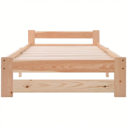 КОМНТОМ Single Bed 90 x 200 cm, Solid Wood Bed with Slatted Frame and Headboard Youth Bed