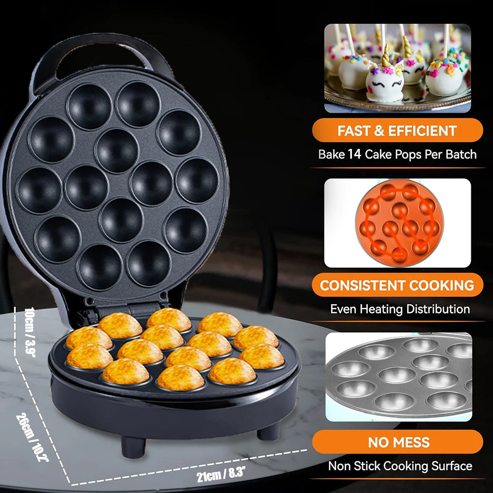 14 Hole Electric Cake Pop Maker Takoyaki Maker Pop Cake Waffle Machine Non-Stick Coating Egg Cake Oven Pancake for Kids Birthday