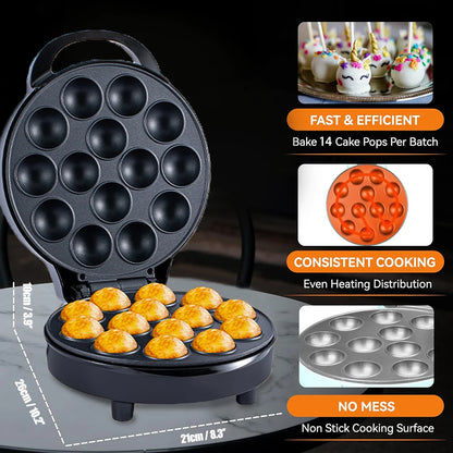 14 Hole Electric Cake Pop Maker Takoyaki Maker Pop Cake Waffle Machine Non-Stick Coating Egg Cake Oven Pancake for Kids Birthday