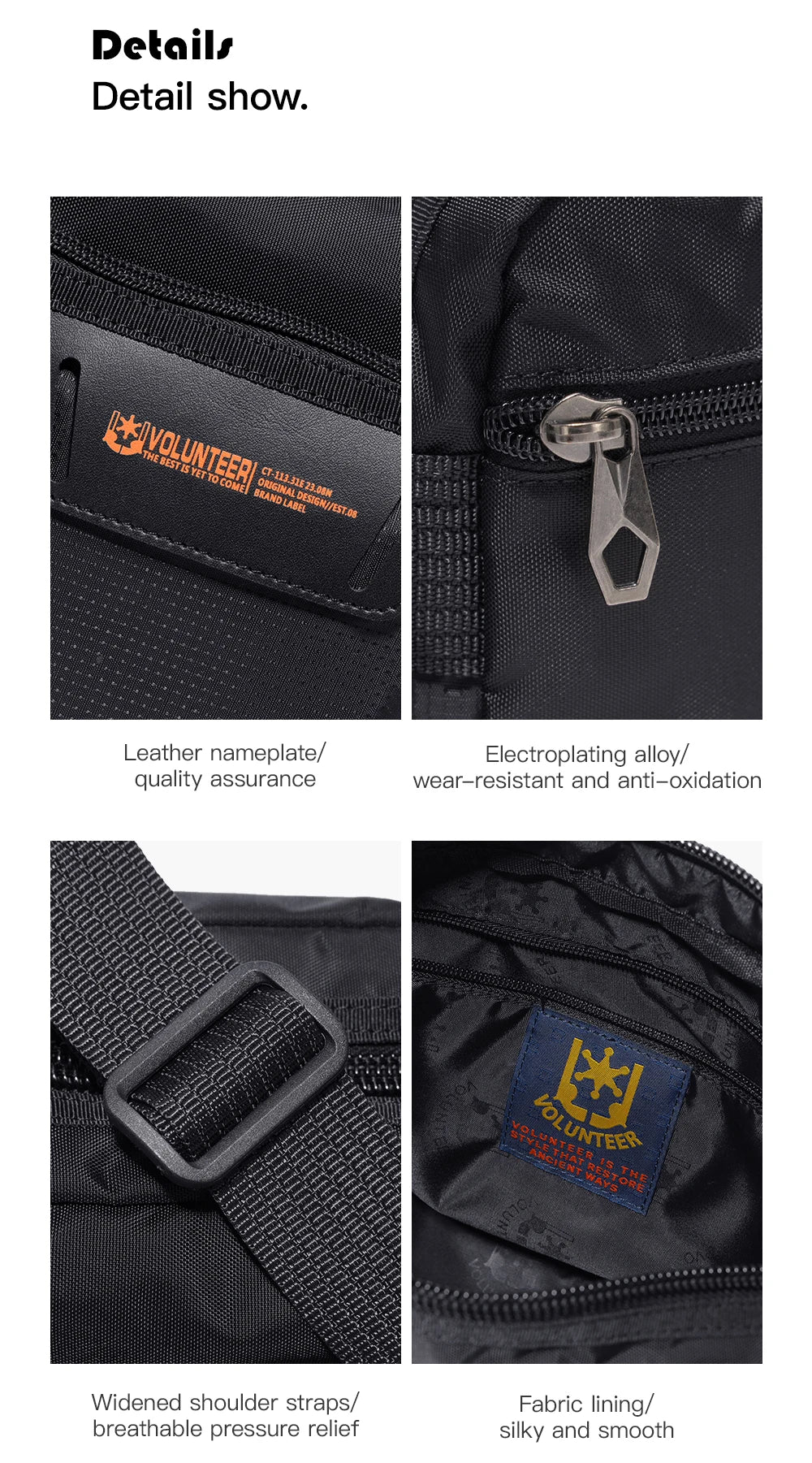 VOLUNTEER Messenger Crossbody Bags for Men Oxford Side Letter Print Fashion Light Weight Protable Versatile Shoulder Bag 1802-18