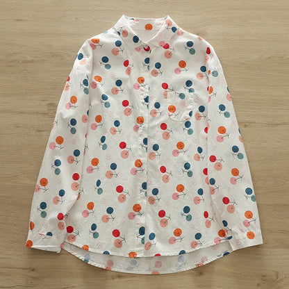 2026 Spring New Women Printed Shirts Long Sleeve Blouses Lazy Lady Tops Casual Female Clothes