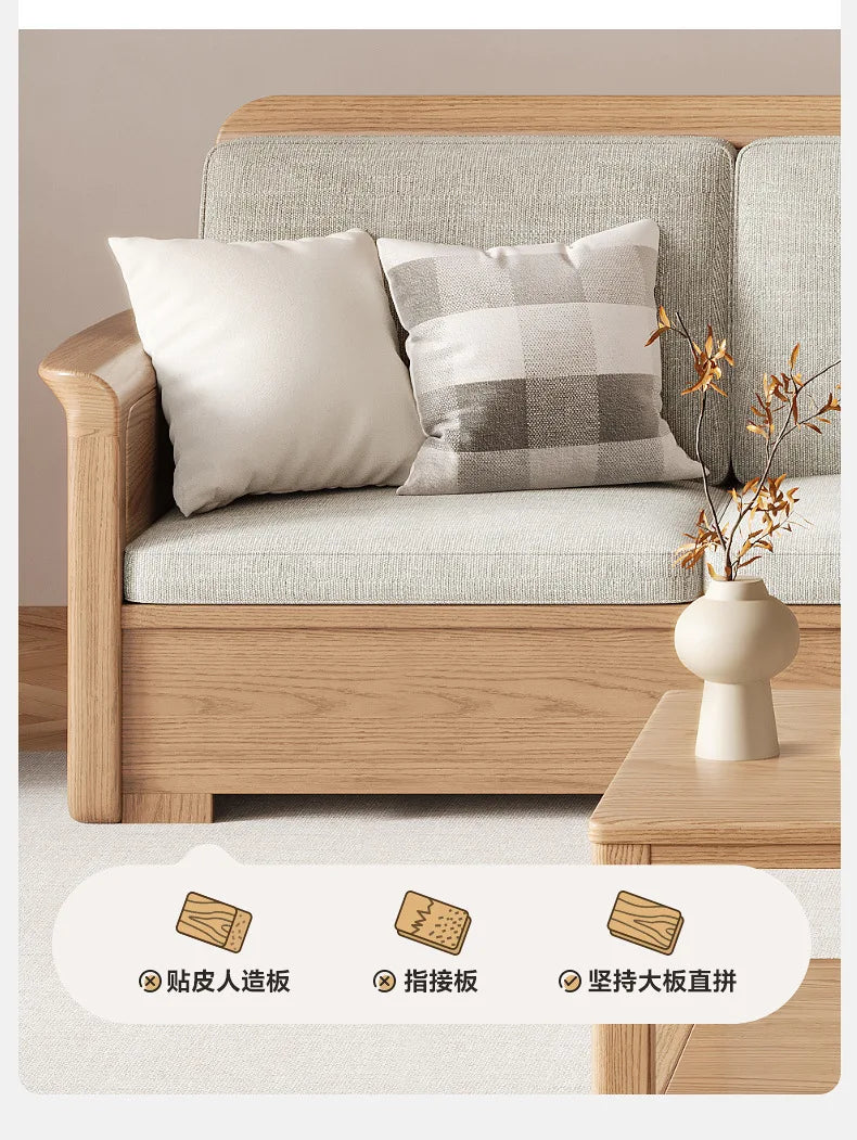 Nordic ash wood solid wood sofa combination fabric sofa modern simple large and small apartment living room