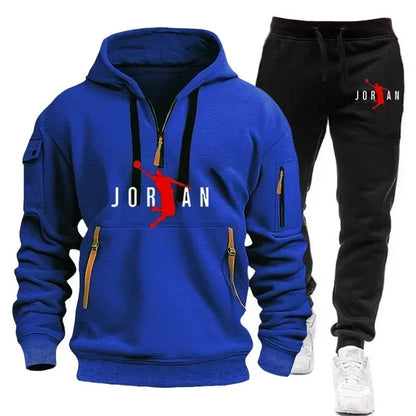 Men 2025 Autumn Winter Printed Blazer and Tracksuit Pants Set Casual Jogging Sportswear for Outdoor Activities and Street Fashio