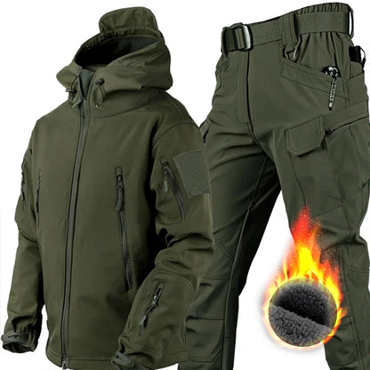 5XL 6XL Winter Waterproof Tactical Jackets Sets Men Outdoor Soft Shell Hiking Hunting Jacket Suit Fleece Cargo Pant Tracksuits
