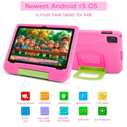 Paitanry 10.1 Inch Tablets for kids Android 15 8GB RAM 64GB ROM HD Display Tab USB Type-C 5G WIFI 6 Tablet PC Children's Gift