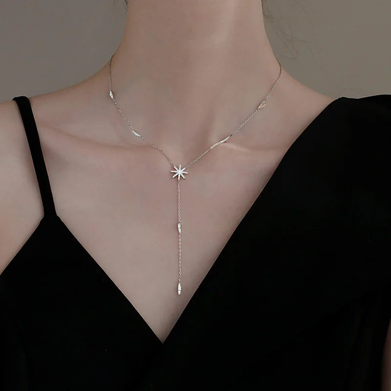New 925 Sterling Silver Star Necklace Simple Personality Charm Long Choker Birthday Gift Women's Fine Jewelry