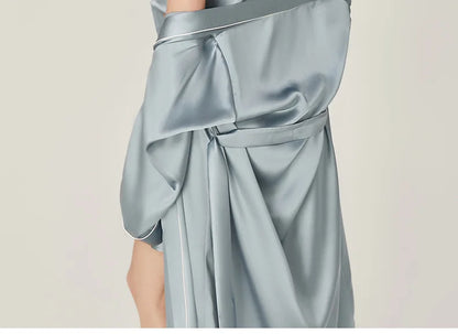 BirdTree, 100%Real Silk Simple Night-robe, Women V Neck Long Sleeve, Elegant Sexy Pajamas Robe, 2024 Summer Autumn New P469123QM
