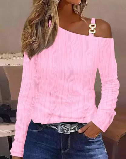 Sexy Elegant Off Shoulder White Lace Women Tops And Blouses 2023 Autumn Long Sleeve Top Femme Print Metal Buckle Office Blouse