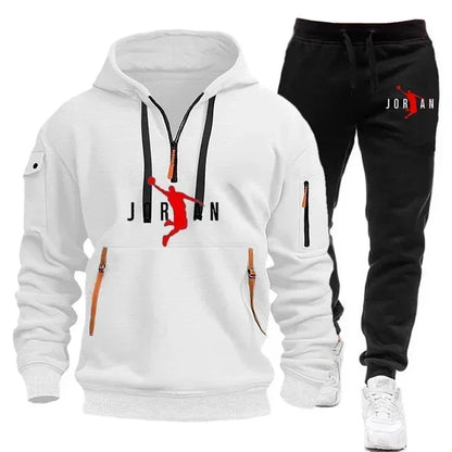 Men 2025 Autumn Winter Printed Blazer and Tracksuit Pants Set Casual Jogging Sportswear for Outdoor Activities and Street Fashio