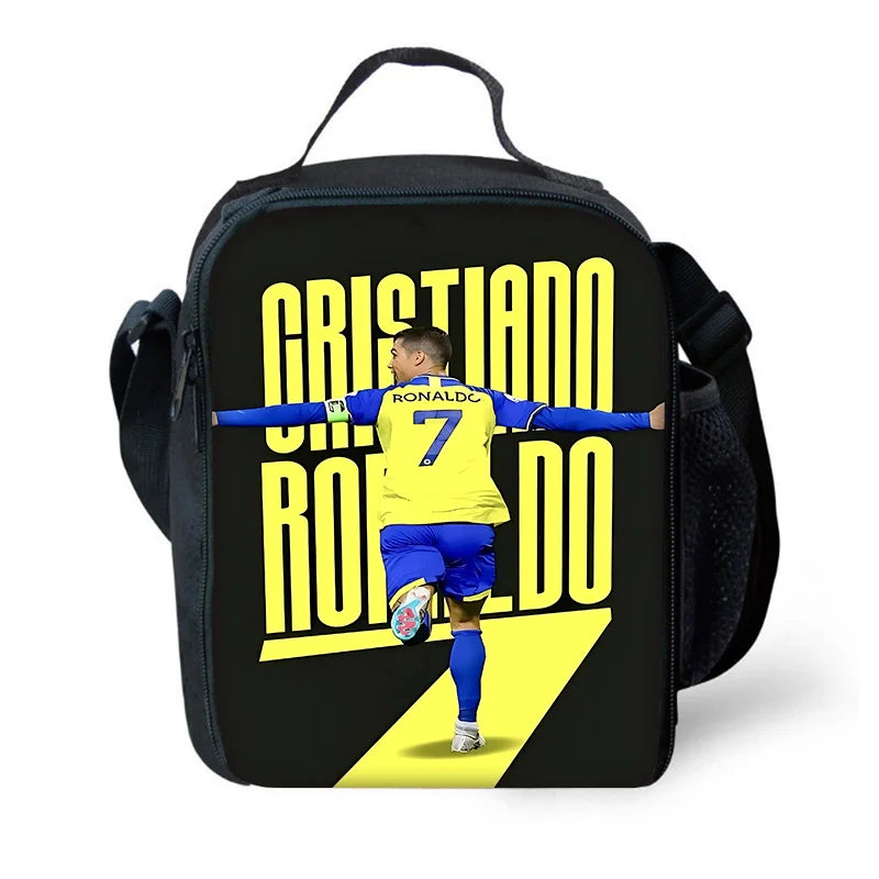 Child School Football R-RonaldoS CR7 Backpack with Lunch Bags ,Pencil Bags ,School Bags for Boys Girls Best Gift