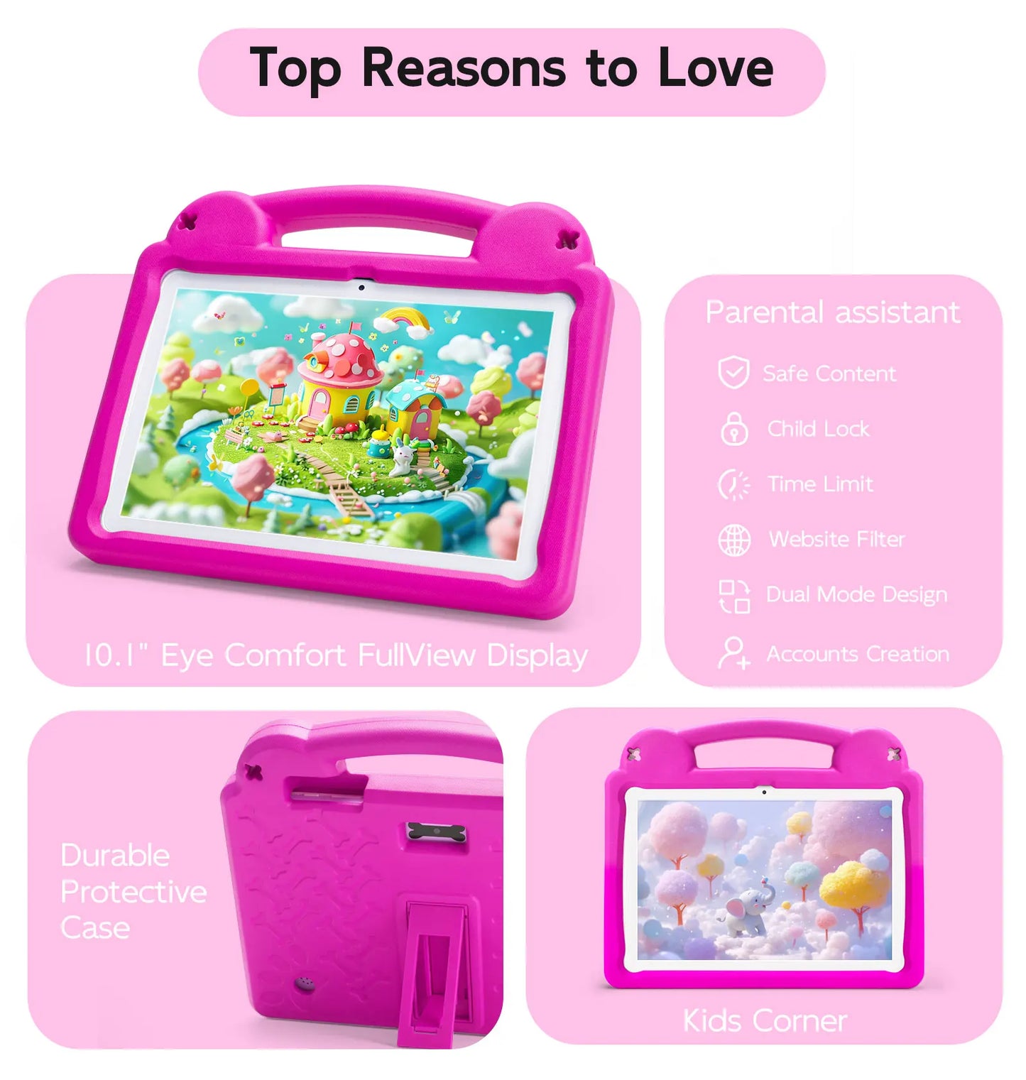 Paitanry 10.1 Inch Kids Tablet 8GB(4+4 Expand) RAM 64GB ROM CPU A523 2.0GHZ 5000Mah Octa-Core Learning Education Children Tablet