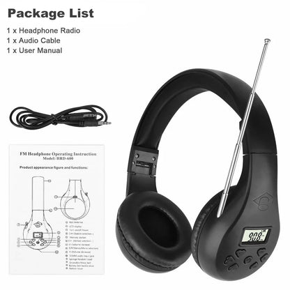 Head-mounted Headset FM Radio Headphone Stereo Headset Wireless Digital Display Headset Portable Walking Radio Receiver Earphone