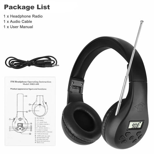 Head-mounted Headset FM Radio Headphone Stereo Headset Wireless Digital Display Headset Portable Walking Radio Receiver Earphone