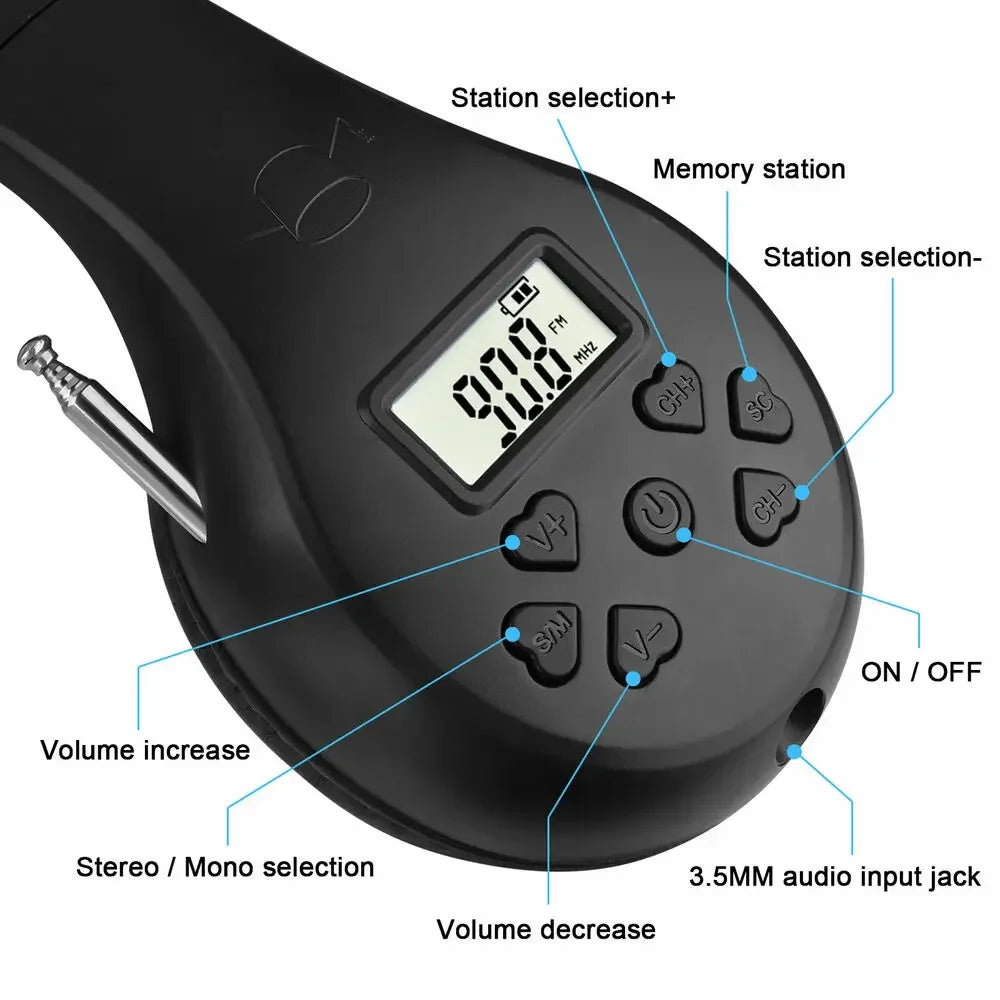 Head-mounted Headset FM Radio Headphone Stereo Headset Wireless Digital Display Headset Portable Walking Radio Receiver Earphone