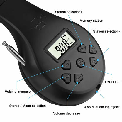 Head-mounted Headset FM Radio Headphone Stereo Headset Wireless Digital Display Headset Portable Walking Radio Receiver Earphone