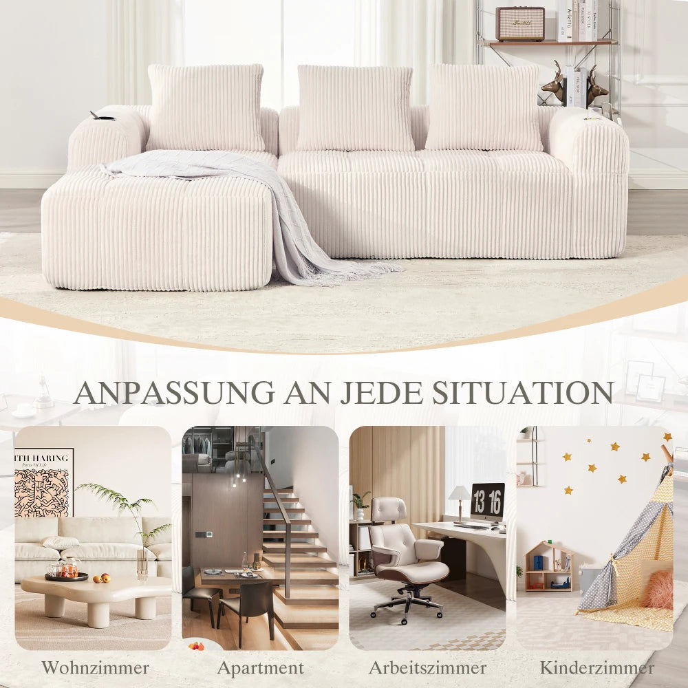 Compact Sofa Soft, Modular Sofa with Side Pocket and Beverage Holder, High Quality Comfort for Long Sitting, Incl. Pillows