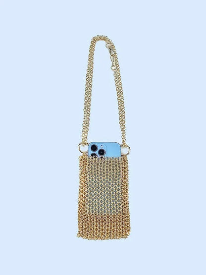 Metallic Hauberk Shoulder Bag Woven Ring Tote Chain Mail Designer Purses and Handbags Handmade Hollow Crossbody Bags for Women