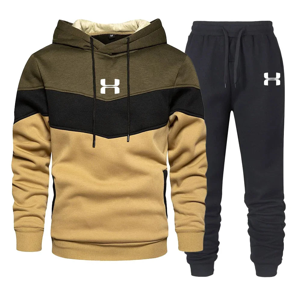 Men's printed hoodie, winter casual hoodie and pants, men's outdoor sports jogging pullover sportswear piece