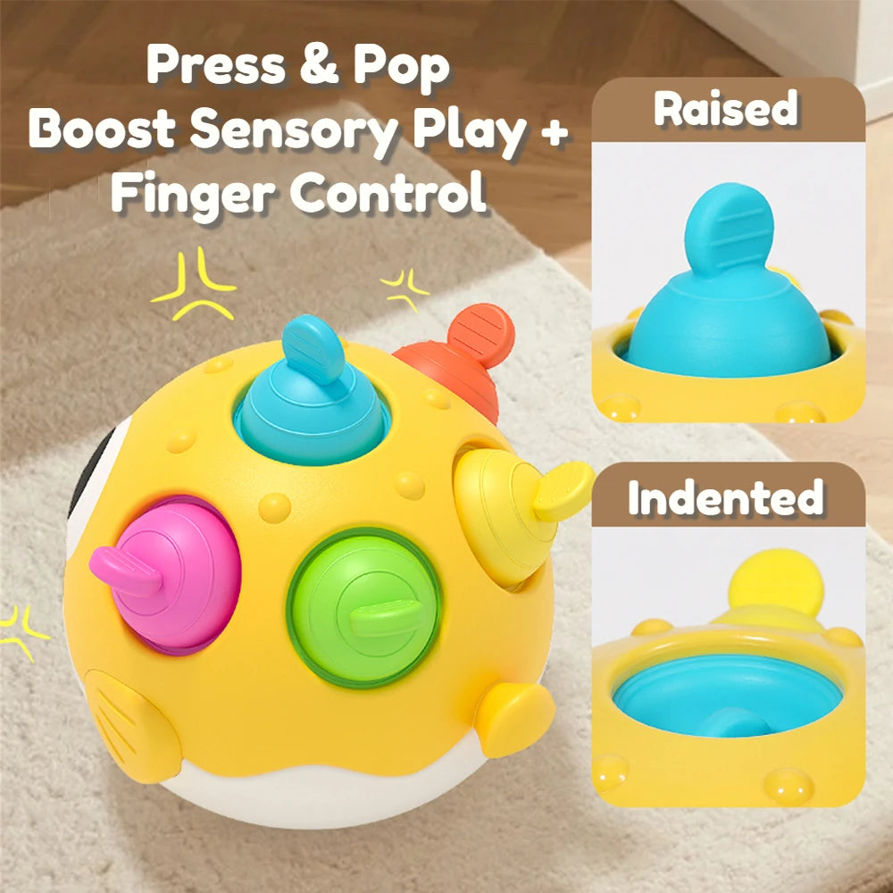 Pufferfish Baby Roly-Poly Rattle Toy with Teether Button, Motor Skills, Hand-Eye Coordination, Early Learning Toy, Newborn Gift