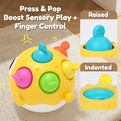 Pufferfish Baby Roly-Poly Rattle Toy with Teether Button, Motor Skills, Hand-Eye Coordination, Early Learning Toy, Newborn Gift