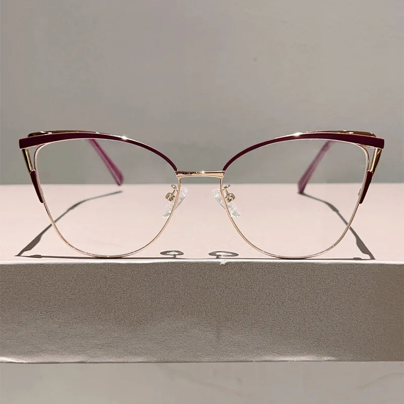 New Large Cat Eye Computer Glasses Metal Frame Women Men Anti Blue Light Round Blocking Optical Spectacle refined Eyeglasses