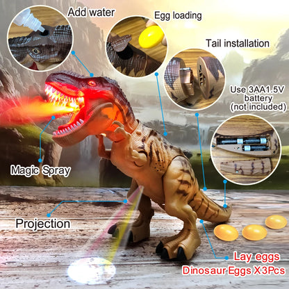 Large Size Electric Dinosaur Toy Walking with Spraying & Egg-Laying Features Sounds Lights Mechanical Movements for Kids
