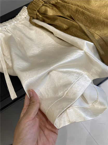 Women's Solid Color Satin Ice Silk Texture Shorts Summer Versatile Elastic Waist Loose Smooth Female Casual Versatile Hot Pants