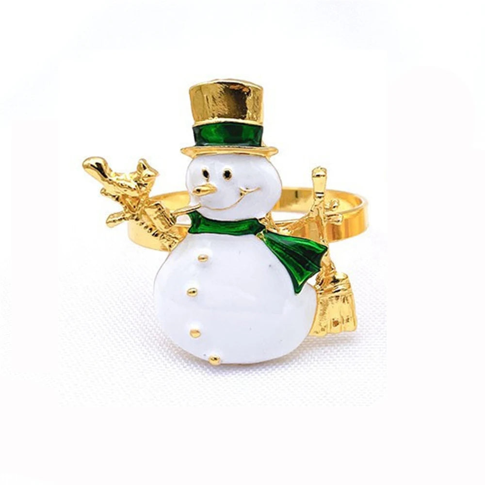 6Pcs Christmas Napkin Rings Gold Xmas Tree Deer Snowflake Hat Socks Napkin Buckles for Christmas Party Dinner Table Decorations