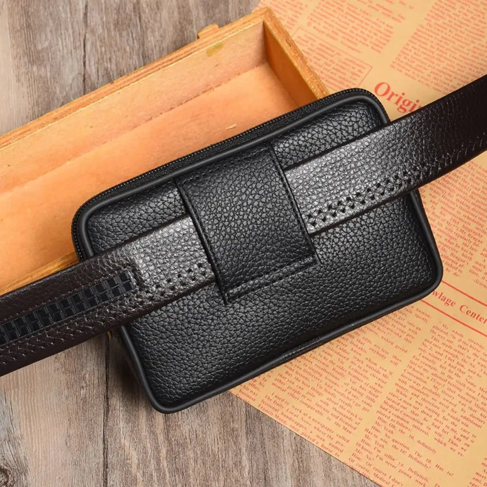 PU Leather Men Small Waist Bag Solid Color Bum Belt Pack Casual Fanny Business Waist Bag Men Travel Sports Belt Bum Phone Pouch