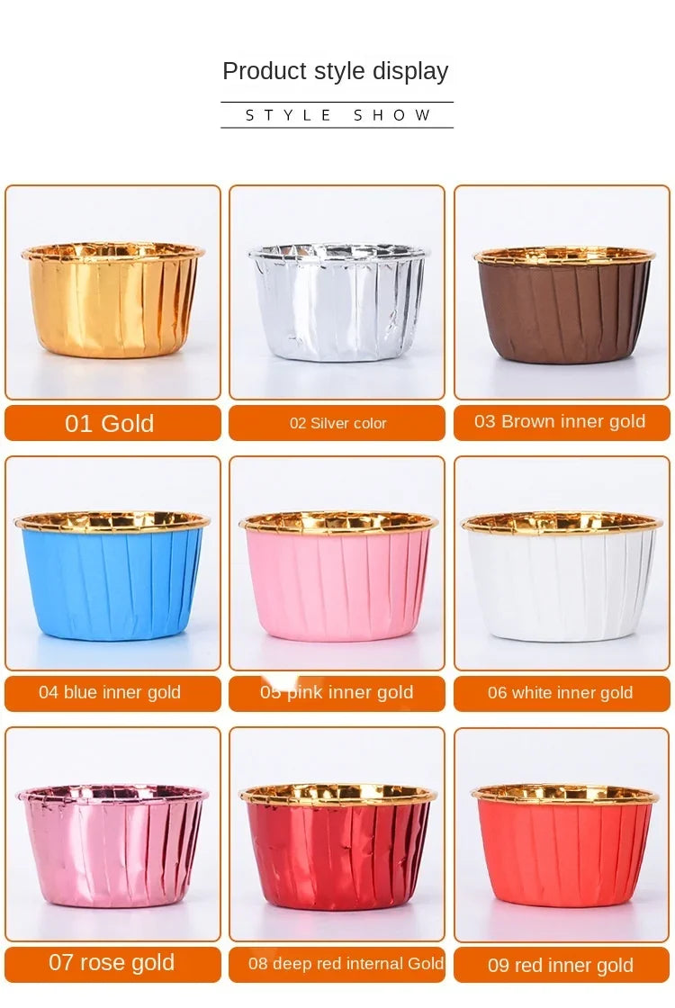 50pcs Golden Muffin Cupcake Paper Cup Oilproof Cupcake Liner Baking Cup Tray Case Wedding Party Caissettes Cupcake Wrapper Paper