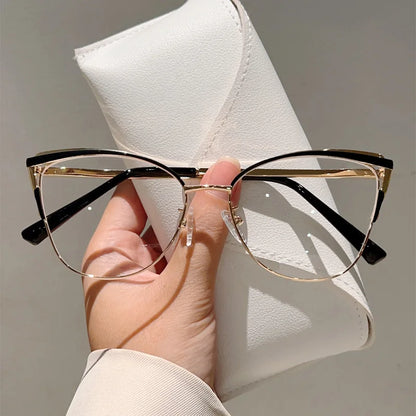 New Large Cat Eye Computer Glasses Metal Frame Women Men Anti Blue Light Round Blocking Optical Spectacle refined Eyeglasses
