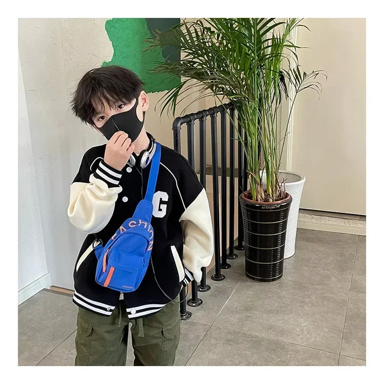 Cool kids bags for boys. Contrast color chest bag for little boys to go out Canvas messenger bag for coins