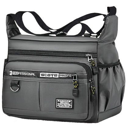 Men's cross-body bag with multi-layered pockets, adjustable shoulder strap, business single-shoulder bag