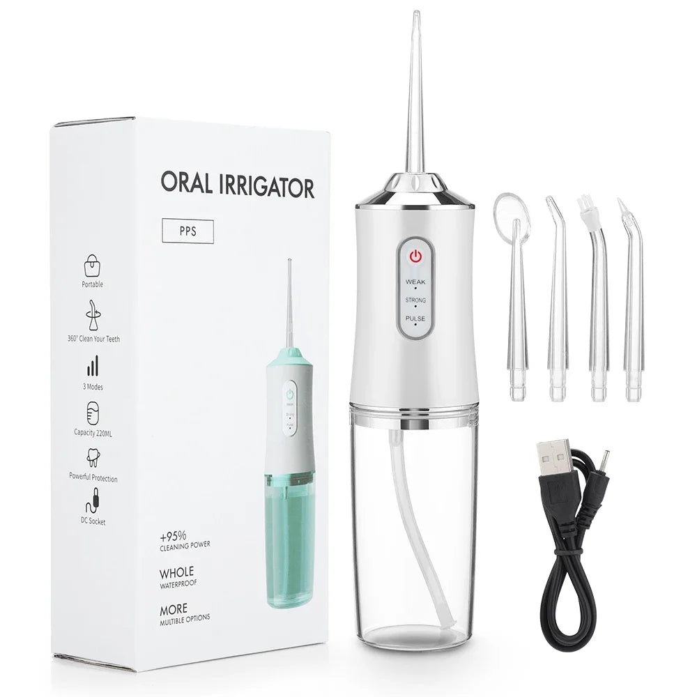 New Oral Irrigator Portable Dental Water Flosser USB Rechargeable Dental Water Jet Pick Flosser 4 Jet Tip 3 Modes Teeth Cleaner