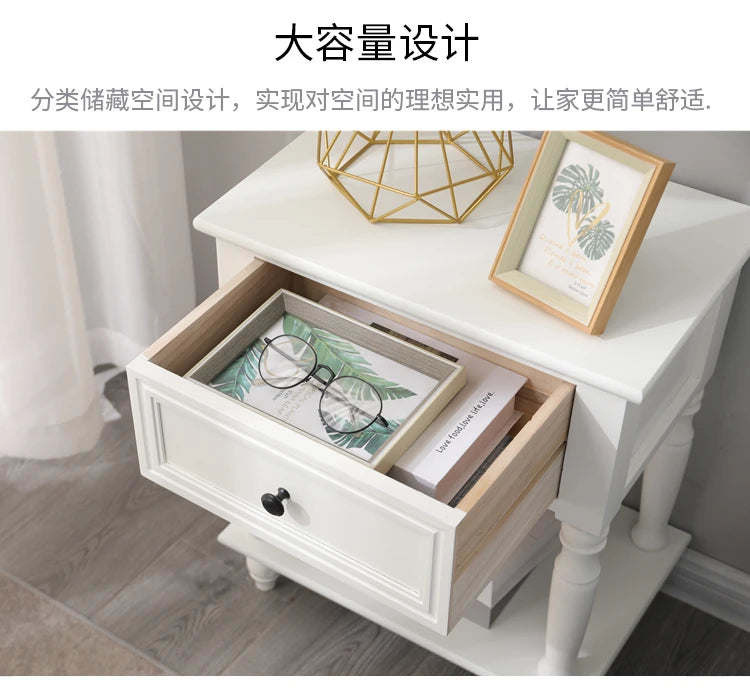 Solid Wood Nightstand Vintage French Distressed Bedside Table with Drawer for Bedroom Storage Cabinet Side Table