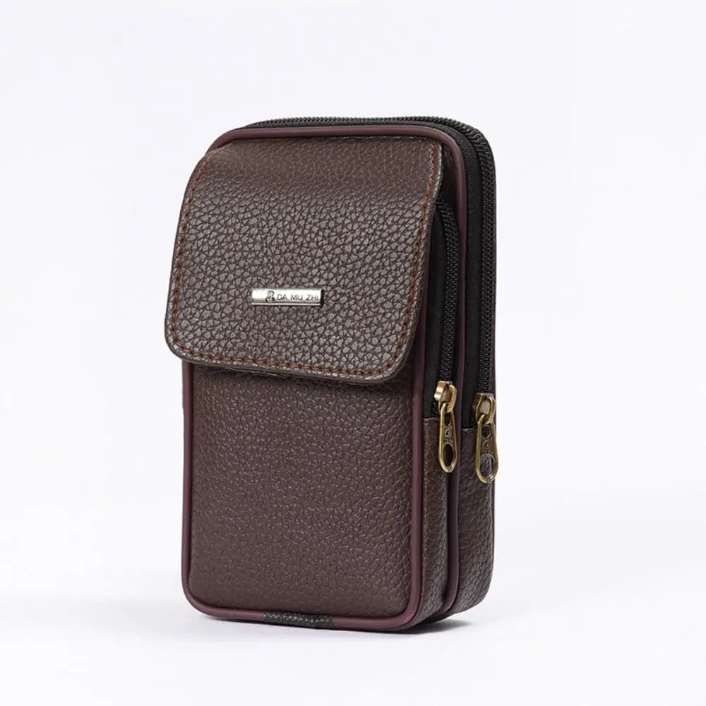 PU Leather Men Small Waist Bag Solid Color Bum Belt Pack Casual Fanny Business Waist Bag Men Travel Sports Belt Bum Phone Pouch
