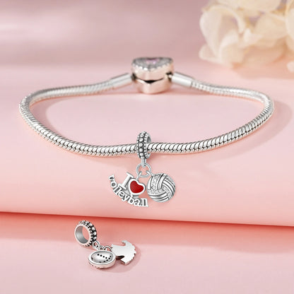 PANPOKI 925 Sterling Silver Volleyball Sport Pendant Beads Original Pendants Bracelet Charm Jewelry Party DIY Gifts