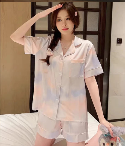 Korean Simple Sweet Ins Aesthetics Print Women's Pajamas Y2k Harajuku Colorful Trendy Sleepwear 2024 New Summer Fashion Homewear