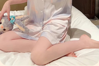 Korean Simple Sweet Ins Aesthetics Print Women's Pajamas Y2k Harajuku Colorful Trendy Sleepwear 2024 New Summer Fashion Homewear