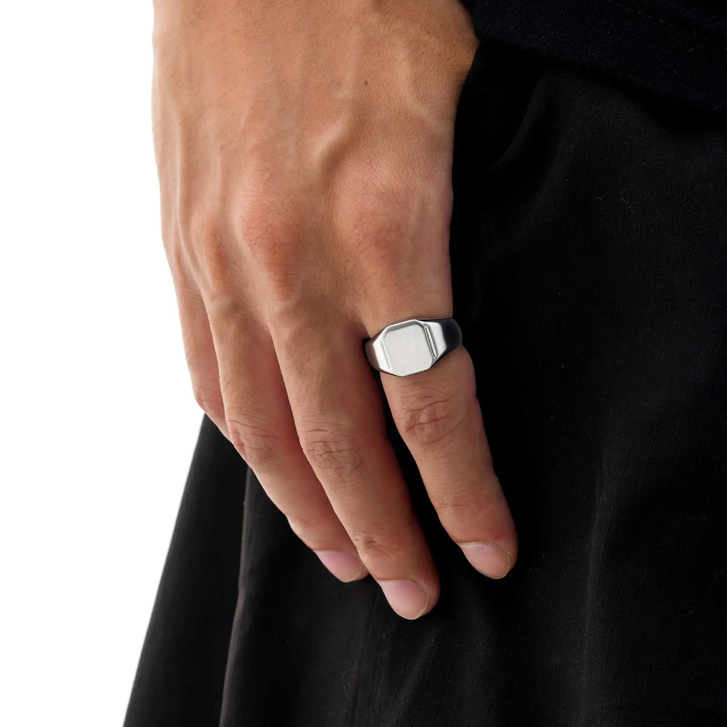 Square Signet Ring for Men Women,Gold Color Stainless Steel Ring Plain Band Ring,Statement Chunky Ring Band Thumb Ring