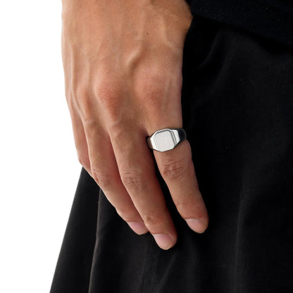Square Signet Ring for Men Women,Gold Color Stainless Steel Ring Plain Band Ring,Statement Chunky Ring Band Thumb Ring