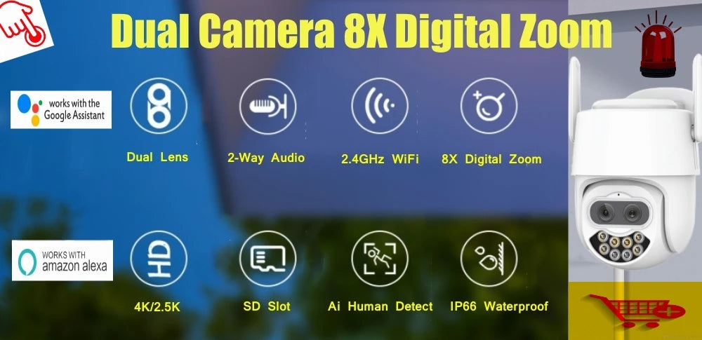 4MP Outdoor Security Wifi Camera AI 95ft NightColor Human Detection Bullet IP Camera With Two-Way Audio H.265+ Support MicroSD