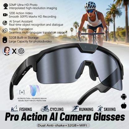 2026 New AI Smart Sports shooting&amp;recording Glasses 800W Camera HD Anti-shake Bicycle Riding Shooting Artifact Windproof Goggles