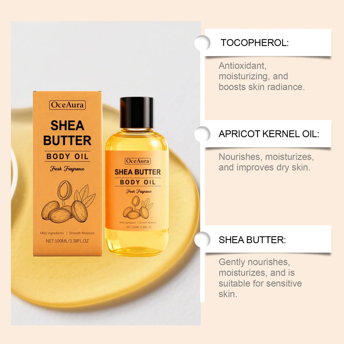 Butter Oil Body Oil Gentle Full Body Skin Nourishment Lightweight Rapid Absorption for Smooth Soft Skin