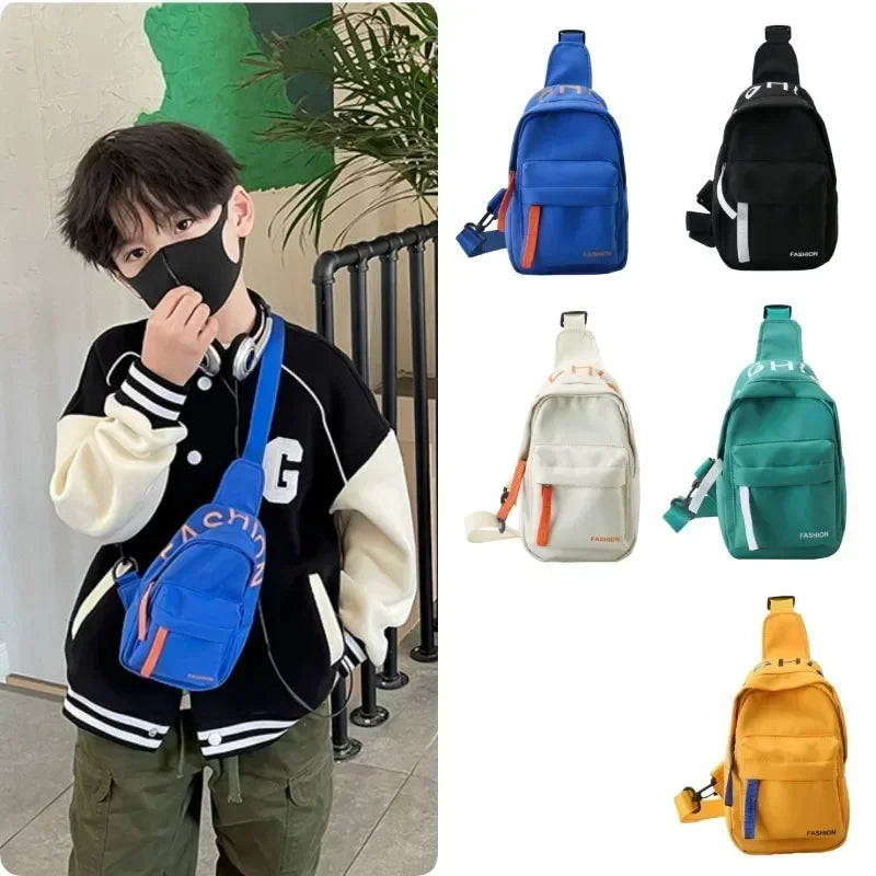 Cool kids bags for boys. Contrast color chest bag for little boys to go out Canvas messenger bag for coins