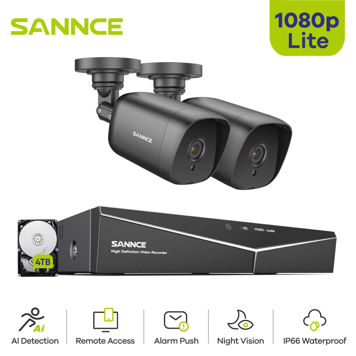 SANNCE 4CH DVR CCTV System 2PCS/4PCS 2MP IR Outdoor Security Cameras 1080P TVI CCTV DVR 1280TVL Surveillance Kit