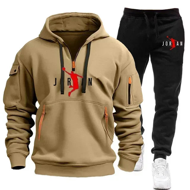Men 2025 Autumn Winter Printed Blazer and Tracksuit Pants Set Casual Jogging Sportswear for Outdoor Activities and Street Fashio
