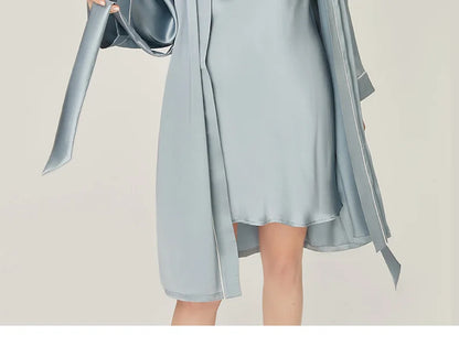 BirdTree, 100%Real Silk Simple Night-robe, Women V Neck Long Sleeve, Elegant Sexy Pajamas Robe, 2024 Summer Autumn New P469123QM